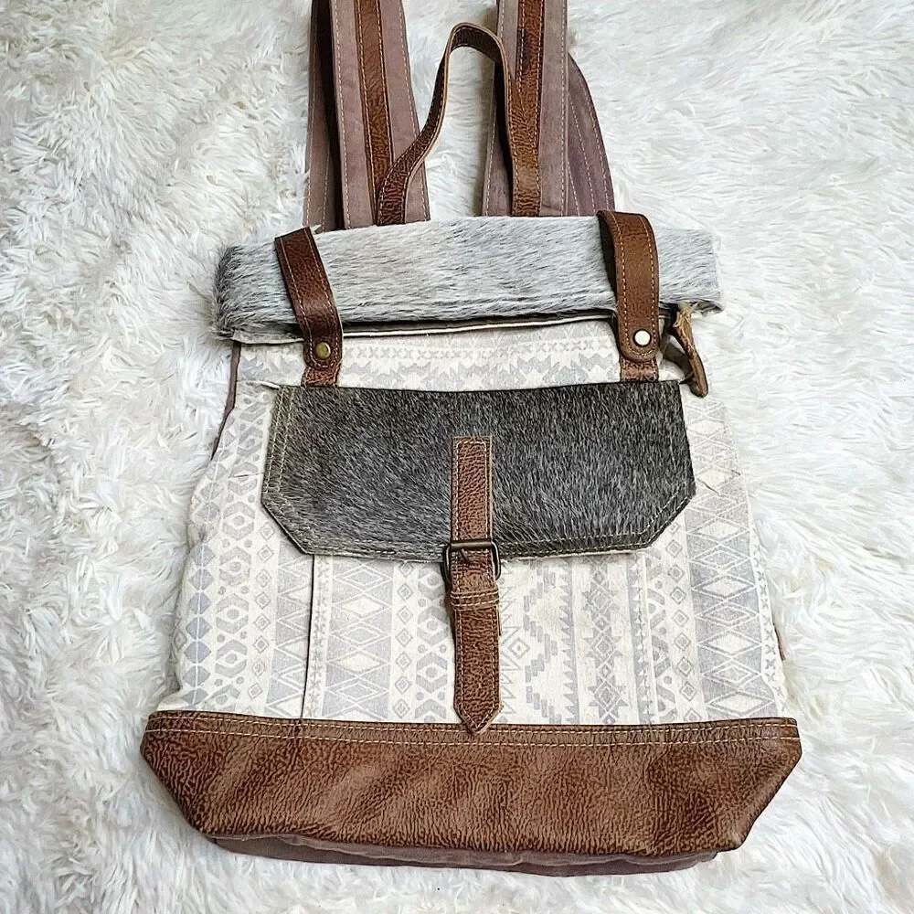 Myra Classy Canvas & Leather Cowhide Backpack Bag